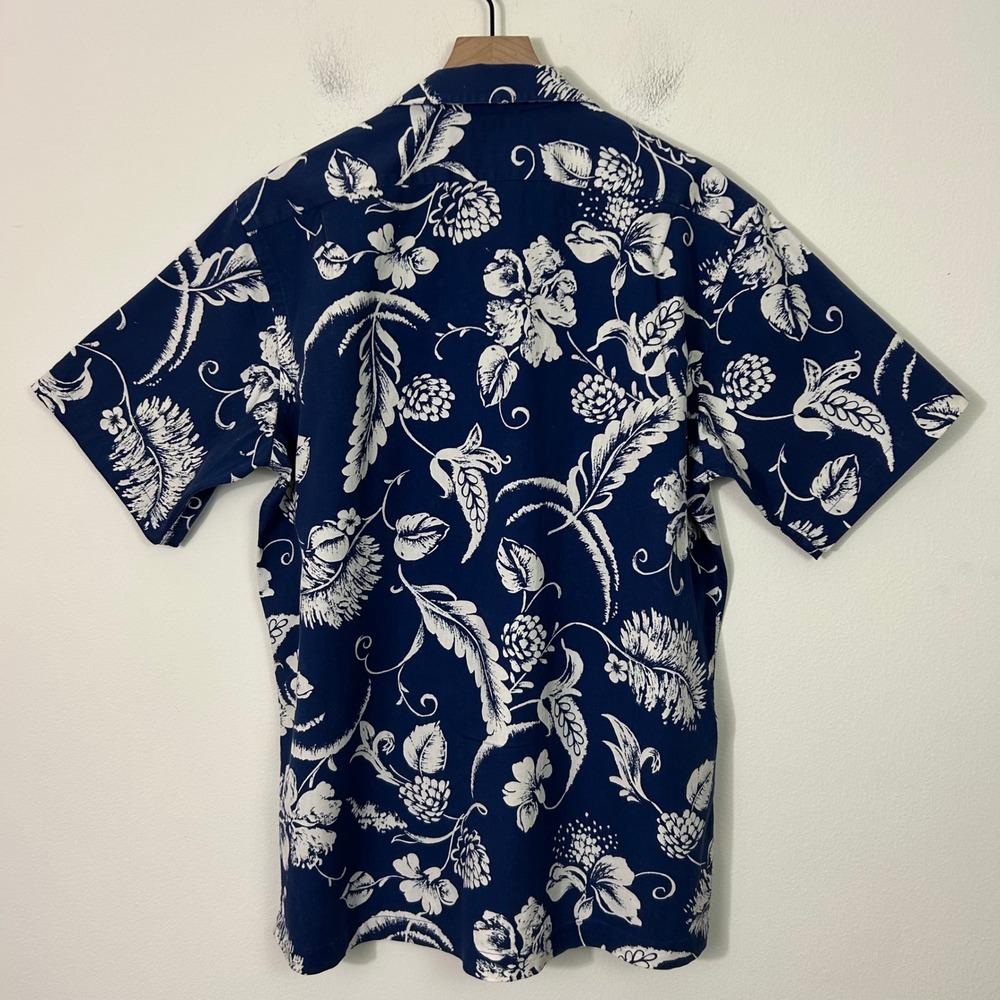 Vintage Polo Ralph Lauren Mens Large Floral Hawaiian Shirt Navy Blue Cotton USA - Picture 2 of 9